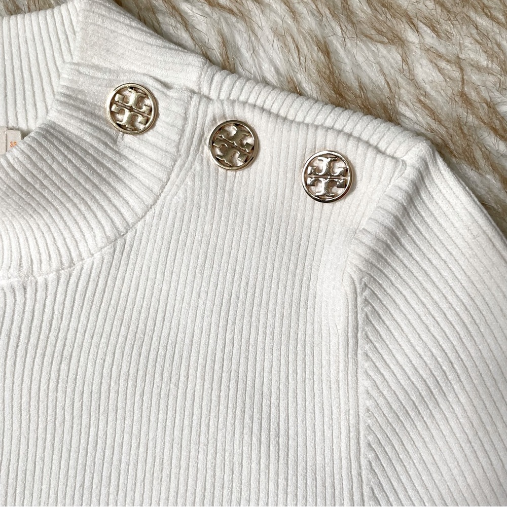 Tory Burch Logo Button ribbed short sleeve sweater - Picture 5 of 8